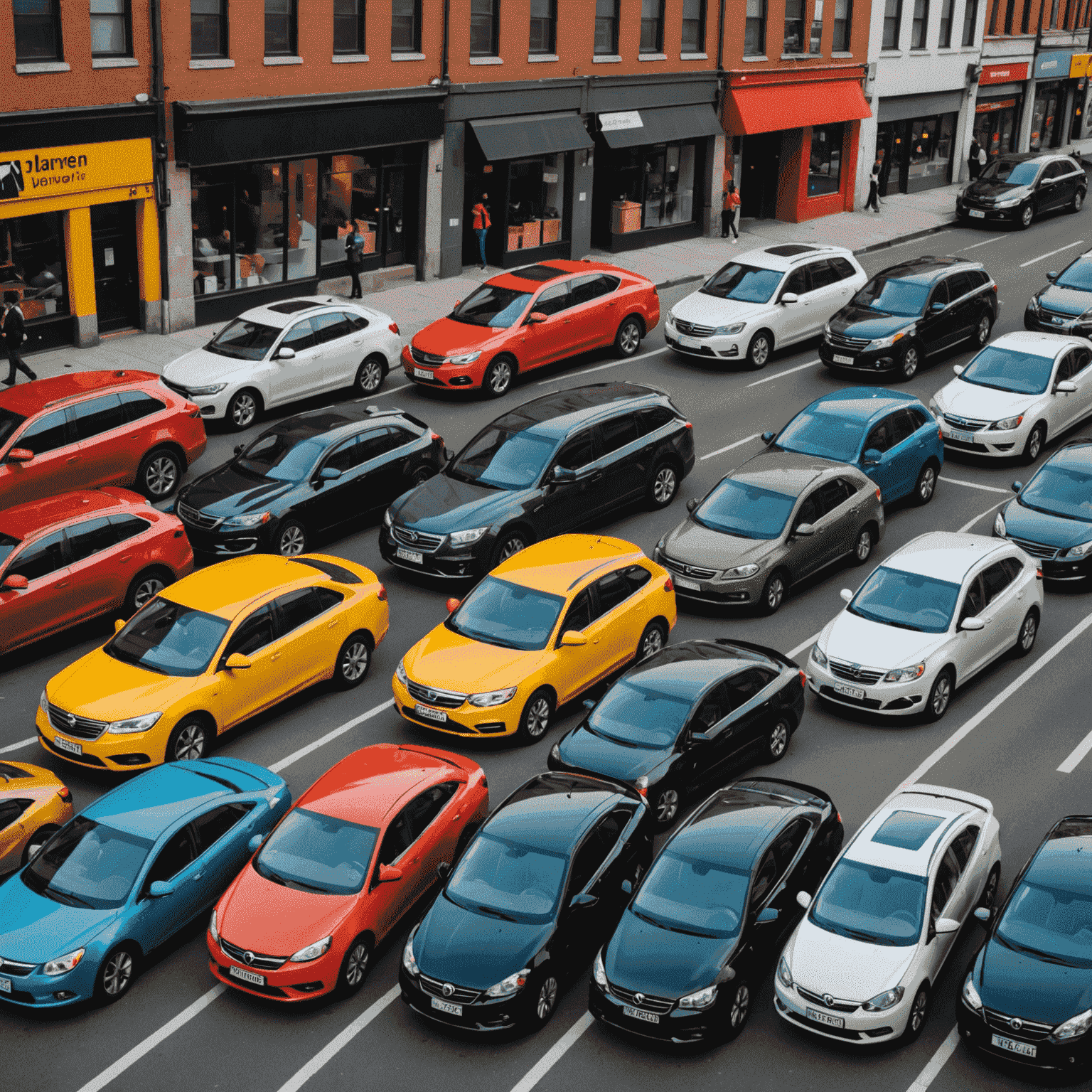 Ein Panorama verschiedenfarbiger Autos in einer urbanen Umgebung, die die Vielfalt der Persönlichkeiten widerspiegeln