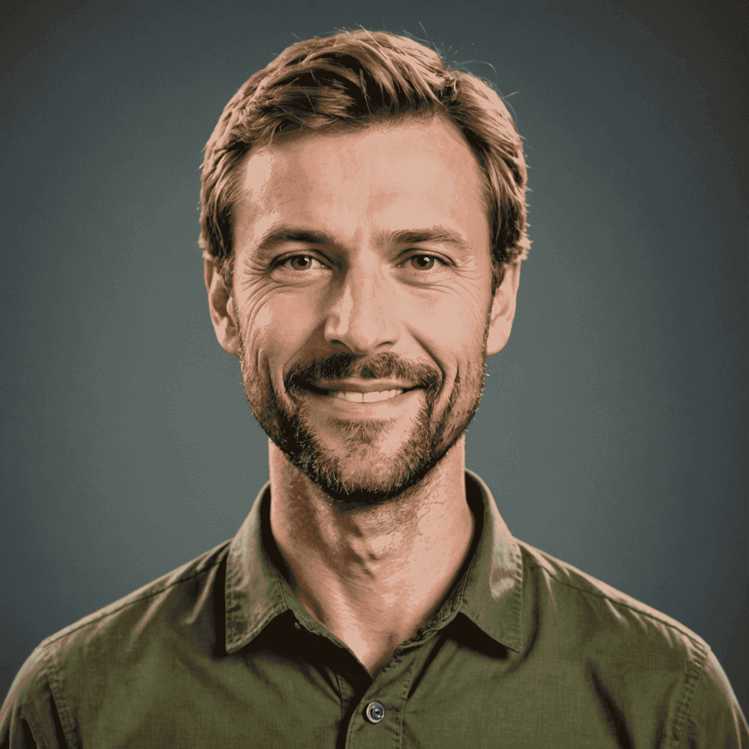 Portrait von Thomas Müller, Chefredakteur bei MyDriveLife. Ein Mann Anfang 40 mit kurzen blonden Haaren und Dreitagebart. Er trägt ein lässiges, olivgrünes Hemd und lächelt zuversichtlich in die Kamera.