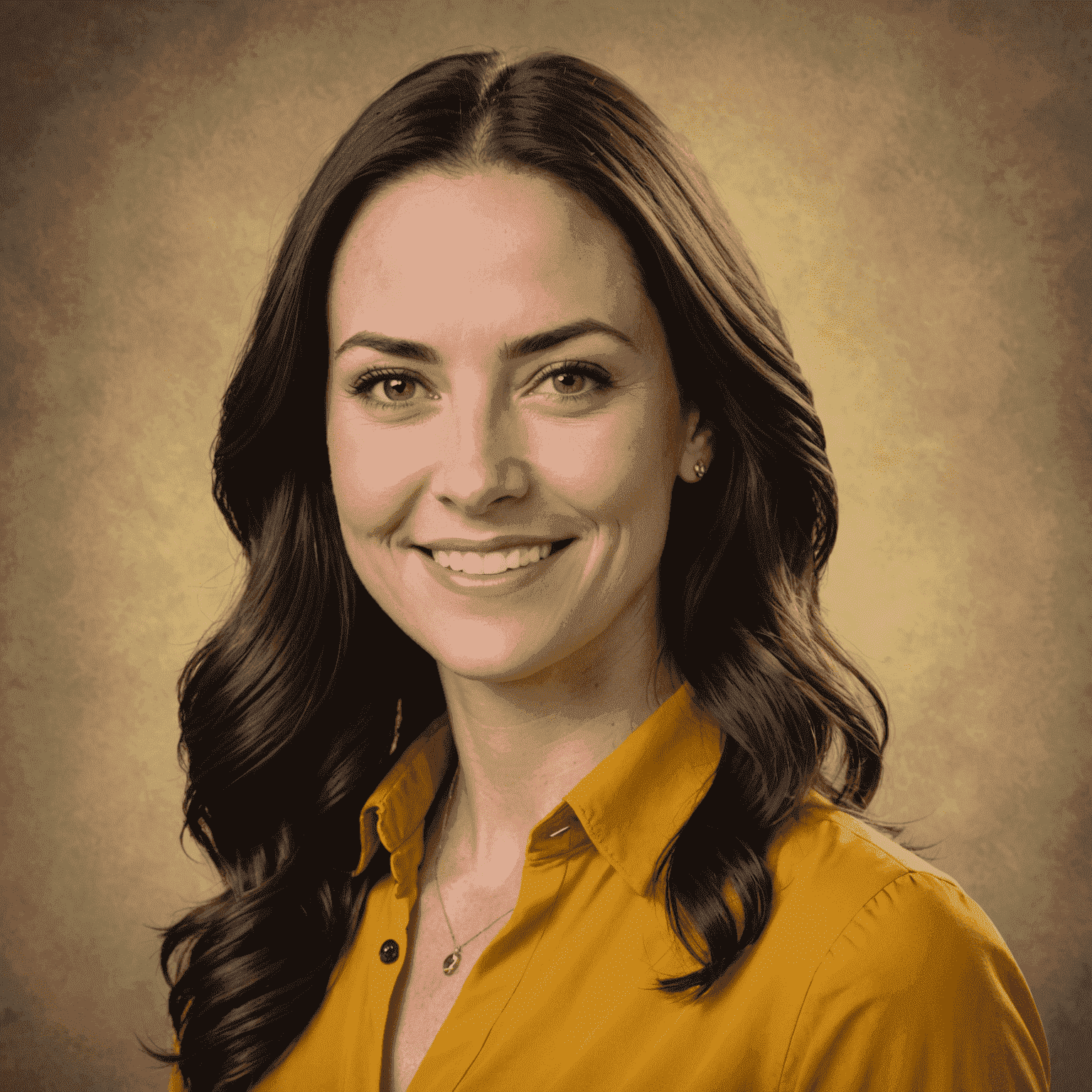 Portrait von Lisa Weber, Leiterin Kundenberatung bei MyDriveLife. Eine junge Frau Ende 20 mit langen, dunklen Haaren und einem strahlenden Lächeln. Sie trägt eine elegante, senfgelbe Bluse und wirkt sehr approachable.