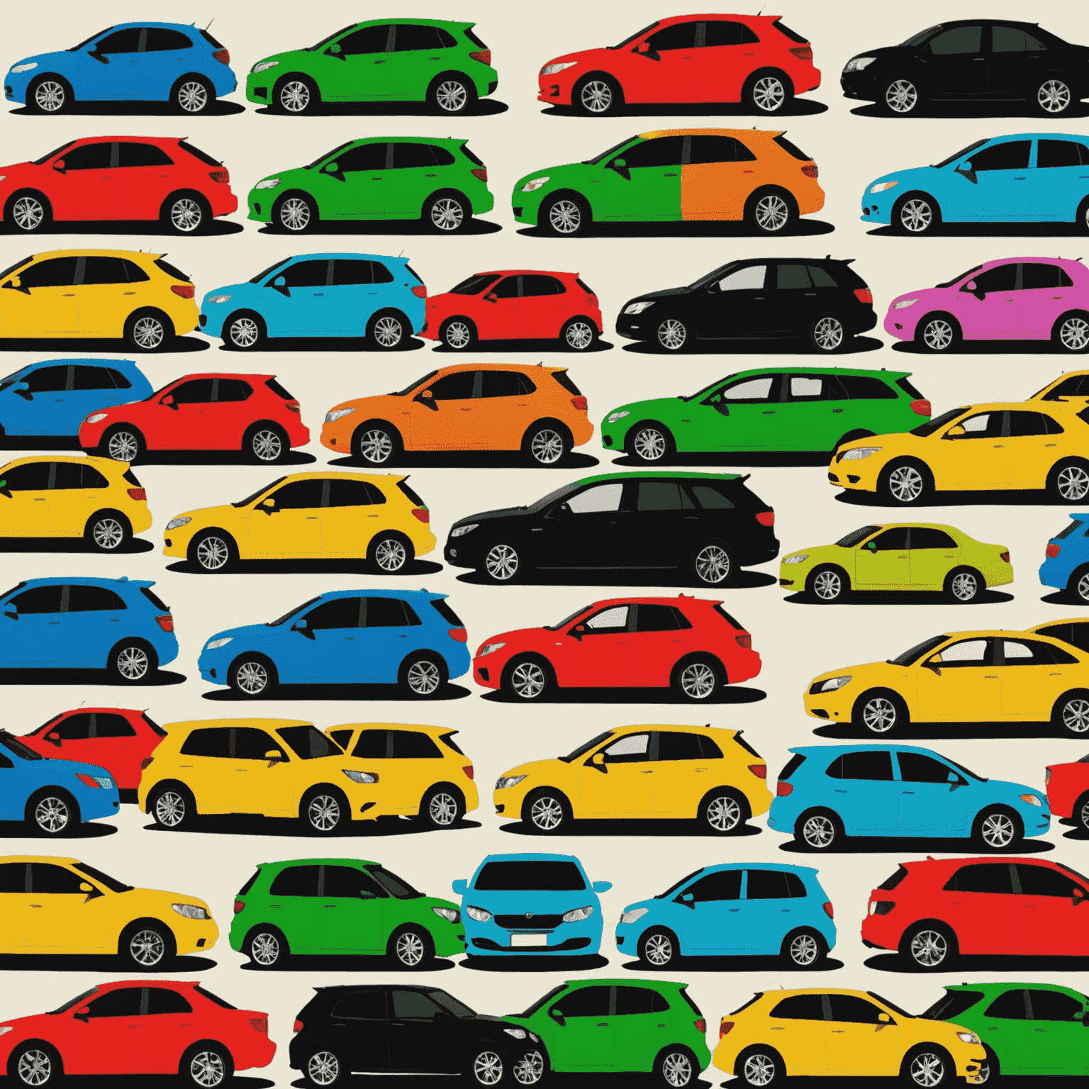 Collage verschiedenfarbiger Autos mit Silhouetten ihrer Besitzer, die Persönlichkeitsmerkmale darstellen
